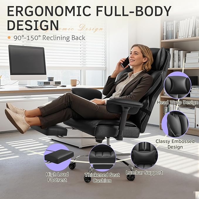 Furmax Big and Tall Office Chair, High Back Gaming Chair with Footrest for Heavy People, 400LBS Ergonomic Comfy Office Chair with Adjustable Armrests for Home Office (Black)