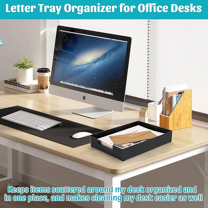 Letter-Size Tray Desk Letter Tray Paper Tray, Sturdy Heavy-Duty Plastic Printer Paper Tray, Single-Tier Stackable File Storage Organizer for Office Home (Black ×2)