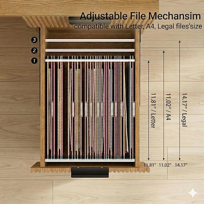FURSUN 58" Home Office Desk with Power Outlet & File Cabinet, Modern Fluted Executive Desk with 3 Storage Drawers, Large Computer Workstation for Study & Bedroom, Oak