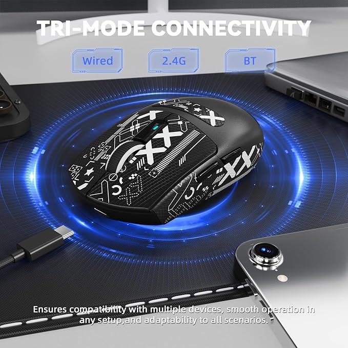 MAMBASNAKE ATTACK SHARK G3PRO Wireless Gaming Mouse with RGB Magnetic Charging Dock, Tri-Mode-2.4G/USB-C Wired/BT,25K DPI,PAW3311 Optical Sensor,59g Ultra Lightweight,Slip Grip Tape for PC/Mac(Black)