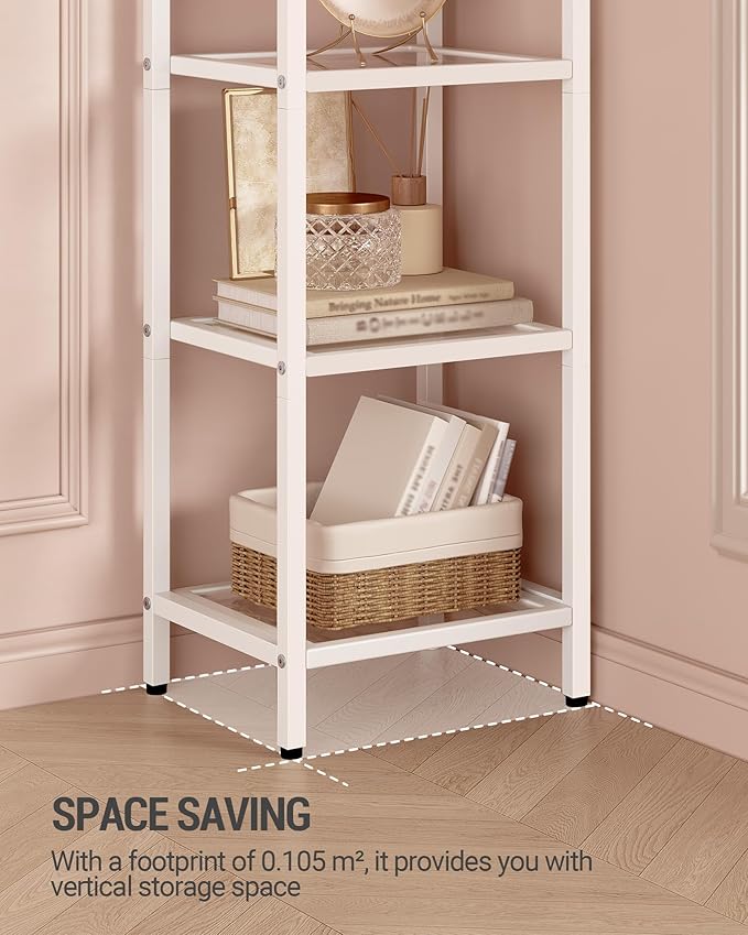 Hzuaneri Bookcase Bookshelf, Tempered Glass Arched Bookshelf for More Storage, Slim Shelving Unit for Bedroom, Bathroom, Home Office, Steel Frame, 6 Tier White BC20699W