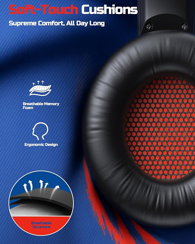 BINNUNE Wireless Gaming Headset with Mic, Lightweight Over-Ear Gaming Headphones Comfort for Long Gaming Sessions, Low Latency Wireless + Bluetooth, Noise Cancelling Mic, 50mm Drivers, 40H Battery