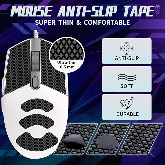 TALONGAMES Mouse Anti Slip Grip Tape Compatible with Logitech G102 / G203 / G304 / G305 / G Pro Wired Gaming Mouse, Palm Sweat Absorption, Thin 0.5mm, Cut to Fit, Easy to Apply, Mouse Skin