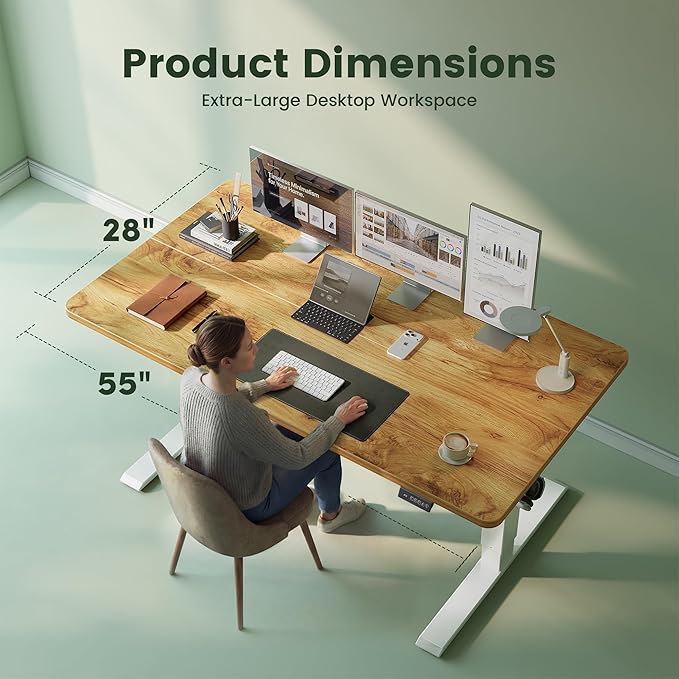 CubiCubi Electric Standing Desk Height Adjustable, 55.1 x 27.6 Inches Home Office Computer Desk, Sit to Stand Up with Memory Presets, Natural