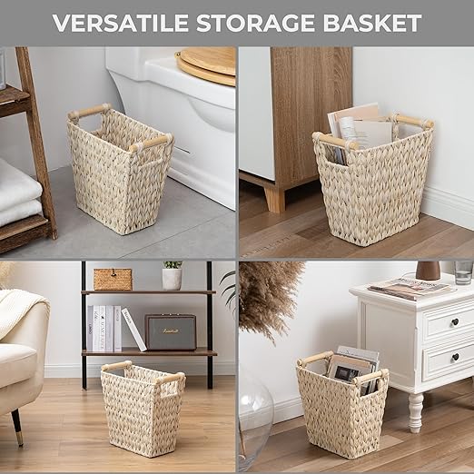 GRANNY SAYS Waterproof Wicker Desk Wastebasket with Handle – Natural (2-Pack, 5 Gal)