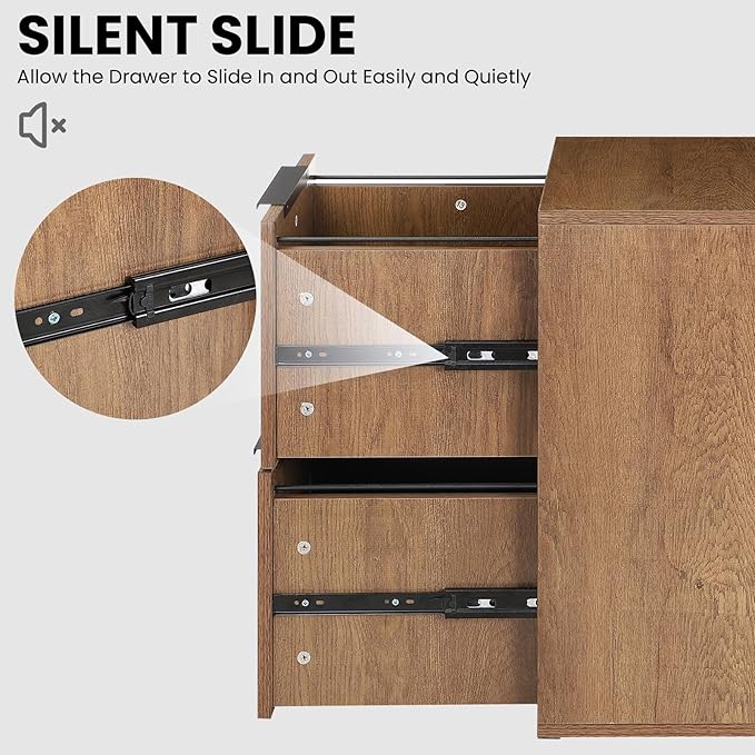 Wooden 2 Drawer File Cabinet, Wood Vertical Filing Cabinet Fits Hanging Files Letter Size for Home Office, Brown
