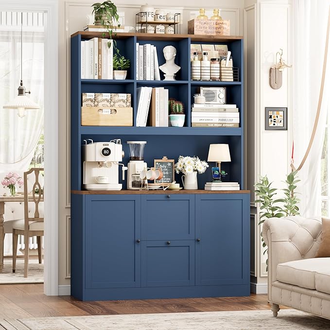 HIFIT 72'' Tall File Bookcase with Power Outlet & Printer Stand, 2 Drawer Filing Cabinets for Home Office Fit Hanging A4/Letter File, Storage Cabinet w/ 3 Tier Book Shelf & Doors for Living Room, Blue