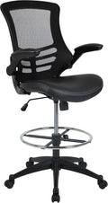 Flash Furniture Kelista Mid-Back Swivel Office Chair with Adjustable LeatherSoft Seat Height, Ergonomic Mesh Chair with Flip-Up Arms, Black