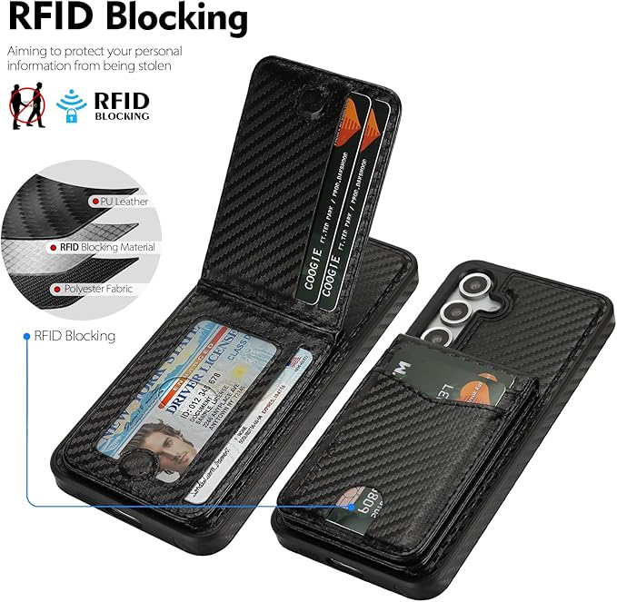 SkyEagle Compatible with Magsafe 2 in 1 Detachable Galaxy S25 Wallet Case with Card Holder,Women Men Magnetic PU Leather RFID Blocking Flip Kickstand Credit Slots for Galaxy S25 6.2",Carbon Black