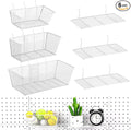 Sieral 6 Pieces Pegboard Baskets Wall Mount Wire Peg Board Baskets 3 Sizes Pegboard Accessories Slatwall Bins Basket Home Garage Hanging Organizer for Tools and Craft(White)