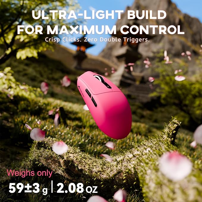 ATTACK SHARK G3 Wireless Gaming Mouse,Tri-Mode 2.4G/BT5.2/USB-C Gaming Mouse,PAW3311 Sensor,25,000 DPI,59g Lightweight,5 Programmable Buttons,500mAh Rechargeable Gaming Mice,PC/Mac(Berry Red)