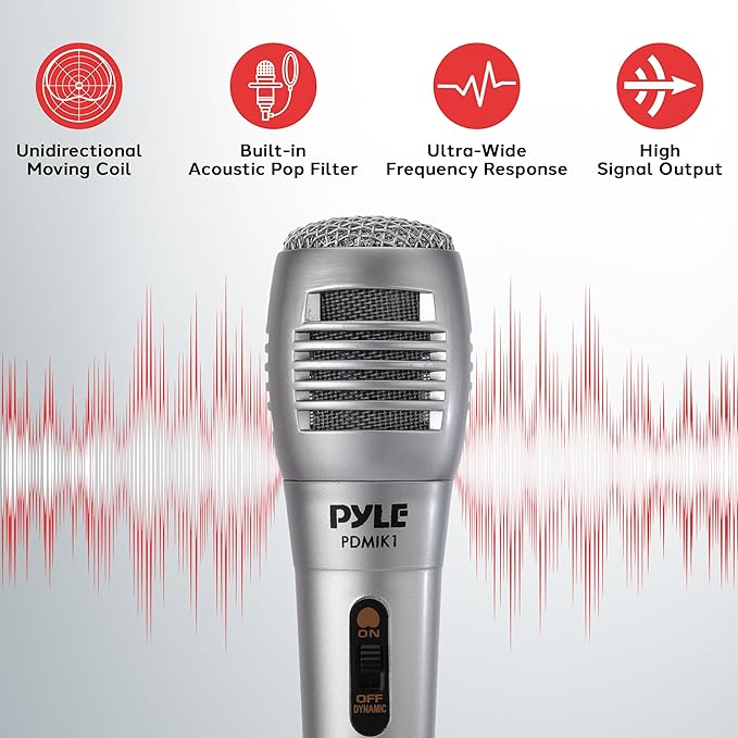 Pyle Professional Dynamic Microphone - 2-Pack Unidirectional Handheld Mic with Built-in Pop Filter, High Signal Output, 6.5 ft. XLR Audio Cable, Ideal for Stage, Karaoke & Studio Performances