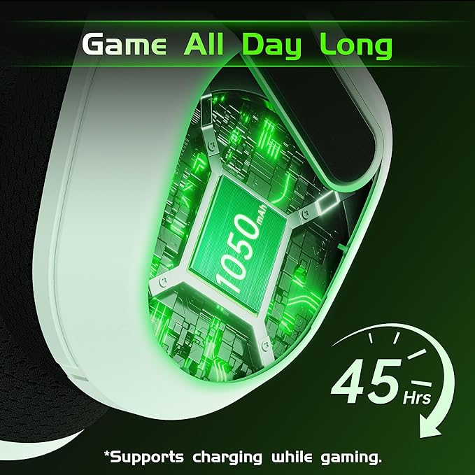Gvyugke Wireless Gaming Headset for Xbox Series X/S, Xbox One, PS5, PC, Mac, Bluetooth 6.0 Gaming Headphones with Flip-to-Mute Noise-Canceling Mic, Foldable, 3D Surround Sound, 45H Battery - White
