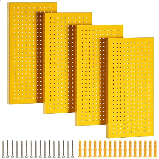 Heavy-Duty Metal Pegboard Panels 4 Pack - 24x12 Inch Reinforced Steel Wall Storage, Scratch & Rust Resistant Tool Organizer for Garage, Shed & Utility Room, Yellow