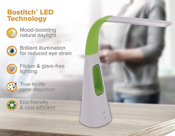 PureOptics LED VLED1603LM Desk Lamp with Bladeless Fan, Dimmable, Adjustable Neck, Lime Green