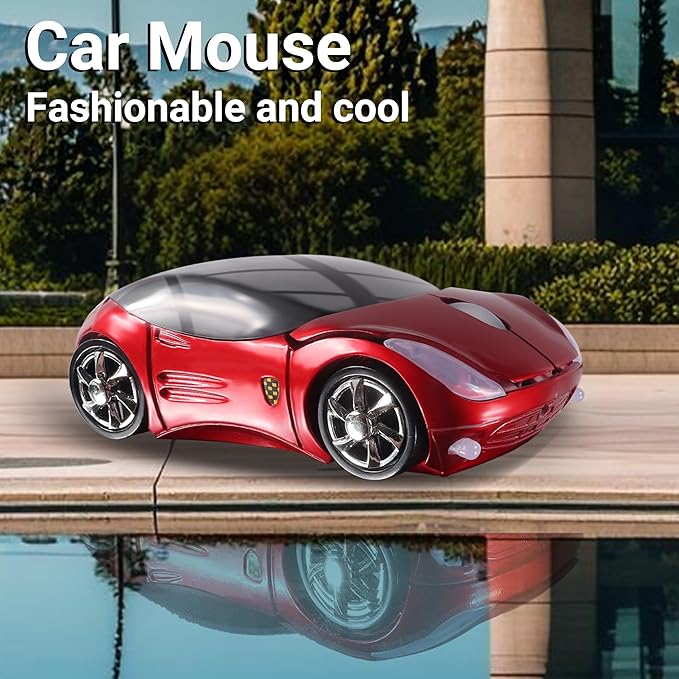 elec Space Wireless Mouse, 2.4GHz Car Wireless Mouse Cool 3D Sport Ergonomic Optical Cordless Mice with USB Receiver for PC Laptop Computer Women Small Hands (red)