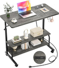 Armocity Rolling Standing Desk with Power Outlets, 32" Manual Height Adjustable Mobile Computer Desk with Wheels, Small Portable Sit Stand Laptop Couch Table for Bed & Sofa Home Office, Grey Oak