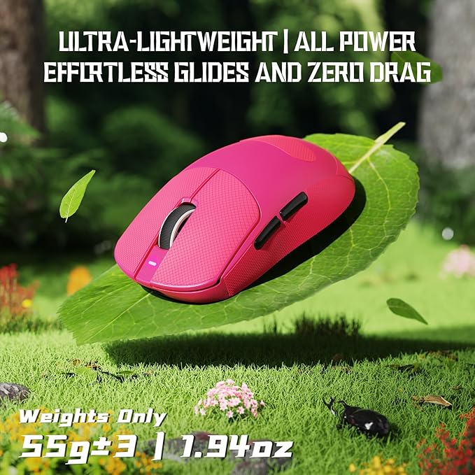 MAMBASNAKE Attack Shark X8 SE 55g Superlight Wireless Gaming Mouse,BK52820 Tri-Mode BT/2.4G Wireless/Wired Mouse with Grip Tape,25000DPI,500mAh,Large Size,5 Programmable Buttons for Pc/Mac(Red PRO)