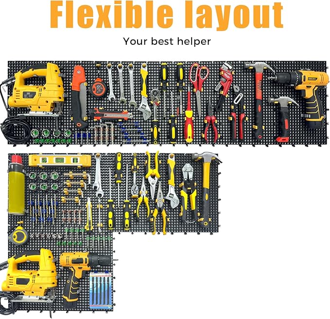 Pegboard Kit: 6 Panels (90x40cm/36x16in, Black) + 200 Hooks & Accessories, Heavy Duty Rustproof Plastic Peg Board for Home, Garage, and Craft Room Tool Storage