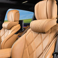 Car Headrest Memory Foam Neck Pillow for Driving with Leather Cover Soft Comfortable Seat Head Pillow Cushion for Most Cars SUV Sedan Home Office Palomino Brown (2PC)