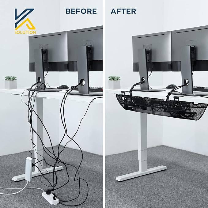 Under Desk Mesh Cable Management – 36 inch Cable Manager Tray for Cord Power Strip -No Drill Cable Management - Safe Wire Management Net for Desks, Office, and Home (Black)