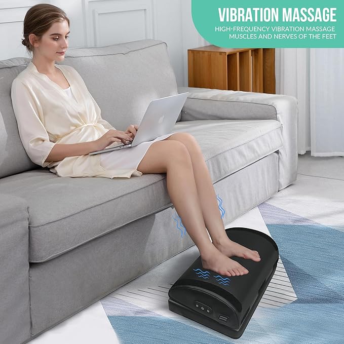 Heated Foot Rest Under Desk at Work, Ergonomic Desk Footrest with Vibrating Massage and Adjustable Height, Foot Warmer with Pocket, 3 Vibration Modes & 2 Heating Levels,Memory Foam,Office Home Gaming