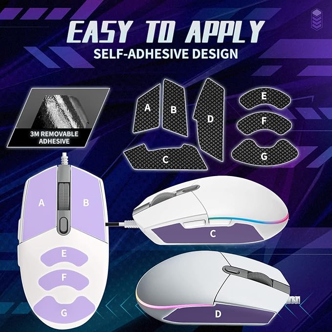 TALONGAMES Mouse Anti Slip Grip Tape Compatible with Logitech G102 / G203 / G304 / G305 / G Pro Wired Gaming Mouse, Palm Sweat Absorption, Thin 0.5mm, Cut to Fit, Easy to Apply, Mouse Skin