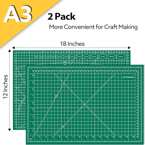 2 Packs Self Healing Cutting Mat 12" x 18" Rotary Cutting Sewing Mat A3, 5-Ply Cutting Board for Crafting, Sewing, Scrapbooking, Quilting and Precision Cutting