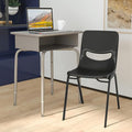 EMMA + OLIVER Jacobs Desk/Stackable Ergonomic Chair Set, Flex Comfort Seat Back, Adjusting Desk Legs, Metal Open Front Storage Box, Gray Granite Desktop/Black Chair