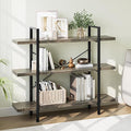 OtterOasis Heavy Duty 3-Tier Industrial Bookcase, 39" Wide Wood Bookshelf for Home Office, 120lbs Shelf Capacity, Rustic Shelving Display with Reinforced Horizontal Shelf for Living Room Bedroom, Grey