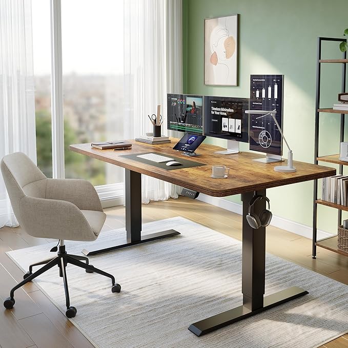 CubiCubi Electric Standing Desk Height Adjustable, 47.2 x 23.6 Inches Home Office Computer Desk, Sit to Stand Up with Memory Presets, Rustic Brown