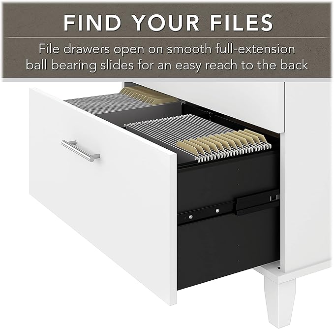 Bush Furniture Somerset 72W Office Desk with Hutch and Lateral File Cabinet in White
