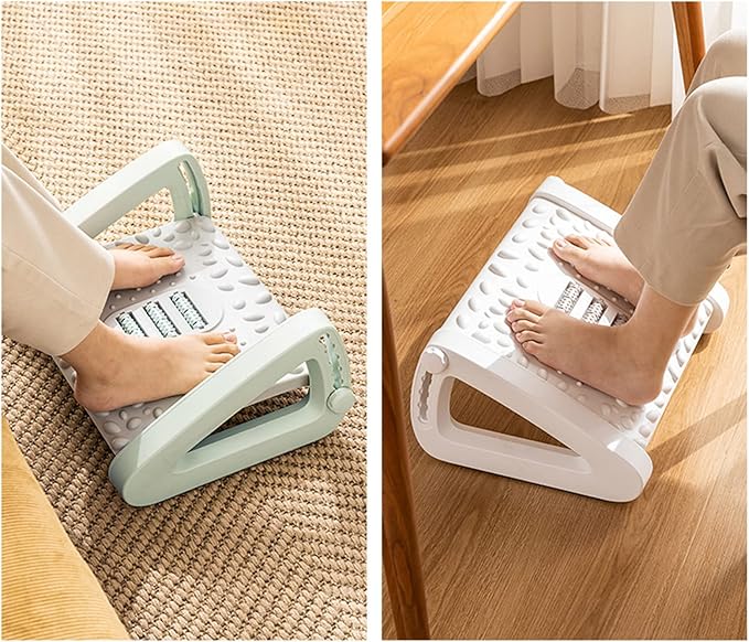 Ergonomic Footrest Height Adjustable Under Desk with Massage Texture Roller - Office Use (White)