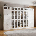 VOWNER 85.5" Tall Wooden Bookshelf 5 Sets, Storage Cabinet with Glass Doors, 7 Tier Bookcase for Living Room, White Pantries with Doors and Shelves, Modern Large Storage for Home Office