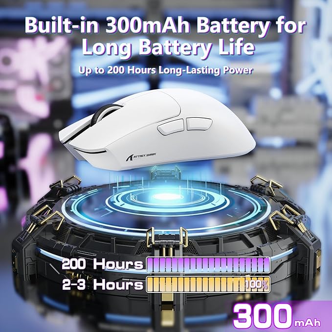 MAMBASNAKE Attack Shark X11SE Lightweight Wireless Gaming Mouse, Tri-Mode 2.4G/USB-C Wired/BT, 22K DPI, PAW3311 Optical Sensor, 59g, 5 Programmable Buttons, 300mAh Battery for PC/Mac(White)
