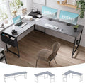 Pamray 64.5 Inch Reversible L Shaped Gaming Desk Large Corner Computer Desk with Storage Bag Home Office Table for Writing Study Grey