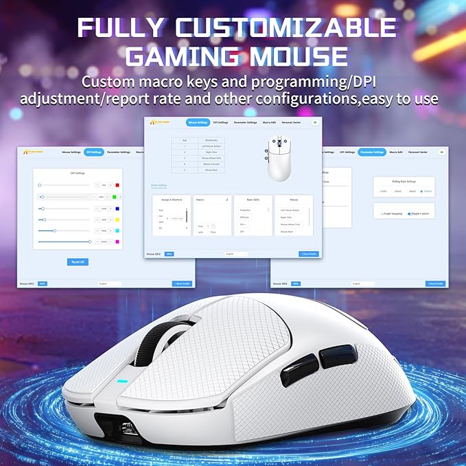 ATTACK SHARK X8SE Wireless Gaming Mouse,Adjustable 25K DPI PAW3311 Optical Sensor,Ergonomic 59g Lightweight,Triple Modes 2.4G/BT/USB-C,500mAH Battery,5 Programmable Buttons for PC/Mac-White&Griptape