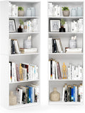 Furinno Jaya Book Shelf Set of 2, 5-Tier Bookshelf, Bookcase, with Adjustable Shelf, 9.5 x 24.5 x 71, for Home Office, Living Room, White
