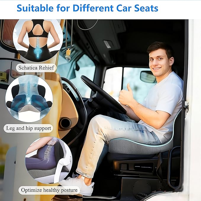 Premium Ergonomic Seat Cushion Set with Back Support, Non-Slip Base for Office Chair, Memory Foam Lumbar Pillow, Back Pain Relief, Car Seat (Light and Dark Gray)