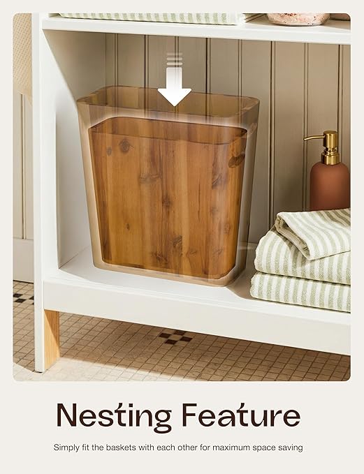 TIDITA Set of 2 Acacia Wood Waste Basket for Bedroom - Small Wooden Trash Can for Bathroom, Rustic Bathroom Decor - Waste Paper Basket with Handle, 2PCS Wood Trash Can, Office Trash Cans for Near Desk