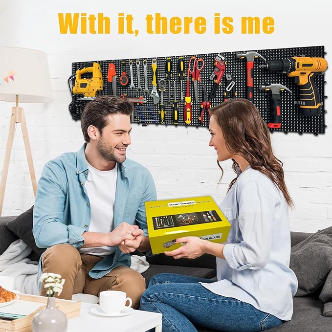 Pegboard Kit: 6 Panels (90x40cm/36x16in, Black) + 200 Hooks & Accessories, Heavy Duty Rustproof Plastic Peg Board for Home, Garage, and Craft Room Tool Storage