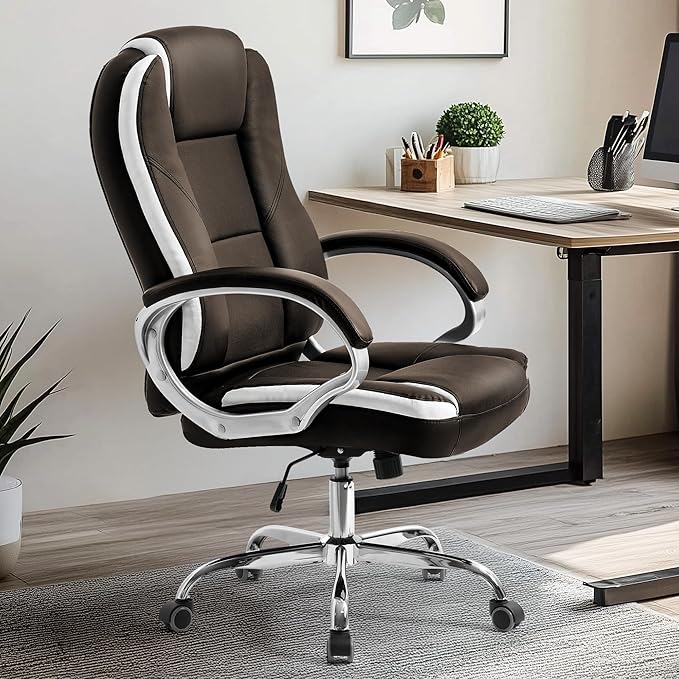 NEO Chair Office Desk Ergonomic Gaming Computer Chair High Back Adjustable PU Leather with Lumbar Support, Swivel Rolling Wheels, Executive Managerial Task Chair (Brown)