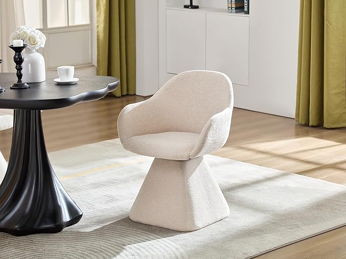 180° Swivel Dining Accent Chair, Barrel Upholstered Armchair with Solid Wood Base, Modern Beige Velvet Chair for Living Room, Bedroom, Office, Vanity Smooth 180° Swivel Mechanism – This swivel accen