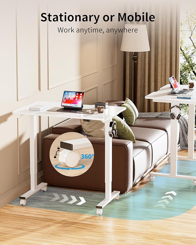 BIZUM 39.4" Small Electric Standing Desk Height Adjustable, Whole Piece Stand Up Computer Desk Work Study Writing Gaming Desks for Home Office White