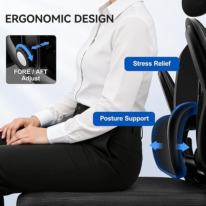 ALLGOD Ergonomic Office Chair, Mesh Desk Chair with Lumbar Support, High Back Home Office Chair with Adjustable Headrest and Flip-Up Arms, Comfortable Computer Chair, Thick Cushion, Black-6 Pack