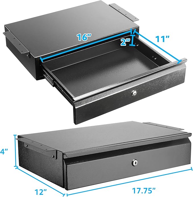 POCHAR 17.75" Steel Under Desk Drawer with Lock & Keys - Attachable Desk Drawer with Slide Out Attachment for Wooden Desks & Workstations - Locking Under Table Undermount Drawers for Home Office