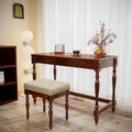 Vintage Wooden Writing Desk Stool Set, Large Secretary Desk and Cushioned Stool Set with 2 Drawers, 46" W Wood Writing Table Vanity Makeup Table Sets for Home Office-Cheery&Beige