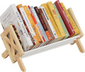 Desktop Bookshelf Organizer, Wood Office Tabletop Book Storage Rack, Tilting Bookcase for Books/CDs/Magazine Display (White)