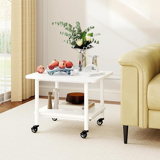 Giantex Under Desk Printer Stand, 2-Tier Mobile Printer Table with Storage Shelf, Lockable Wheels & Metal Frame, Rolling Printer Cart Holder, Storage Rack for Home Office Scanner Fax Machine (White)