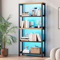 Vlsrka Wooden Bookshelf with Lights, 5 Tier Bookshelf with Storage, Tall Bookcase with Open Shelves, Standing Bookshelves Display Rack for Living Room, Home Office, Black